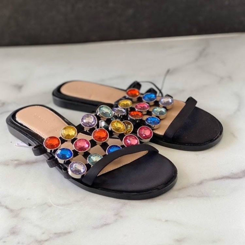 Zara multi color jewel flat sandals. Worn twice, in like new condition! - Picture 4 of 4